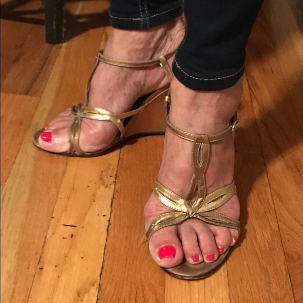 Wedged Sling Back Sandals BRONZE AND GOLD